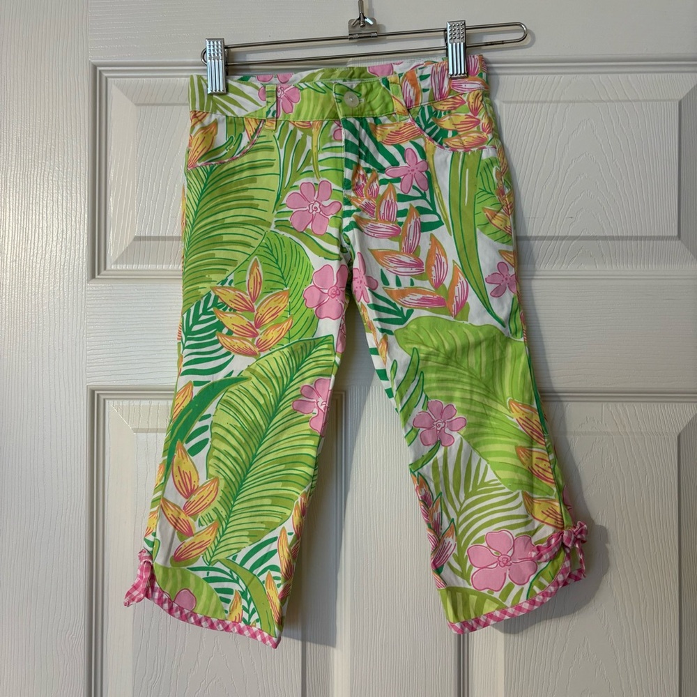Lilly Pulitzer Denette Print White Botanical Garden Capri pants Girls Size 6
